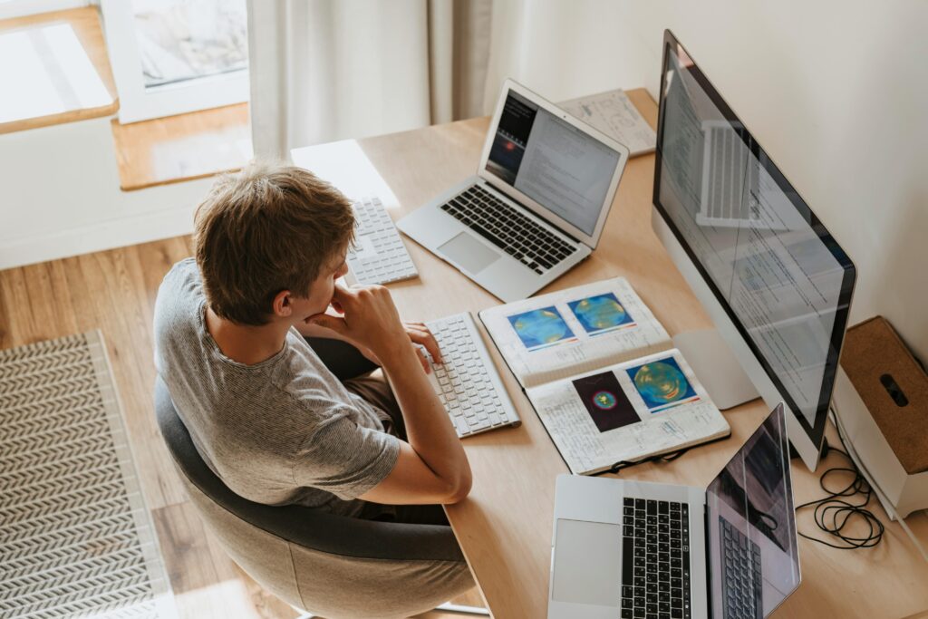 Dual monitor setup with a laptop and second screen for remote workers