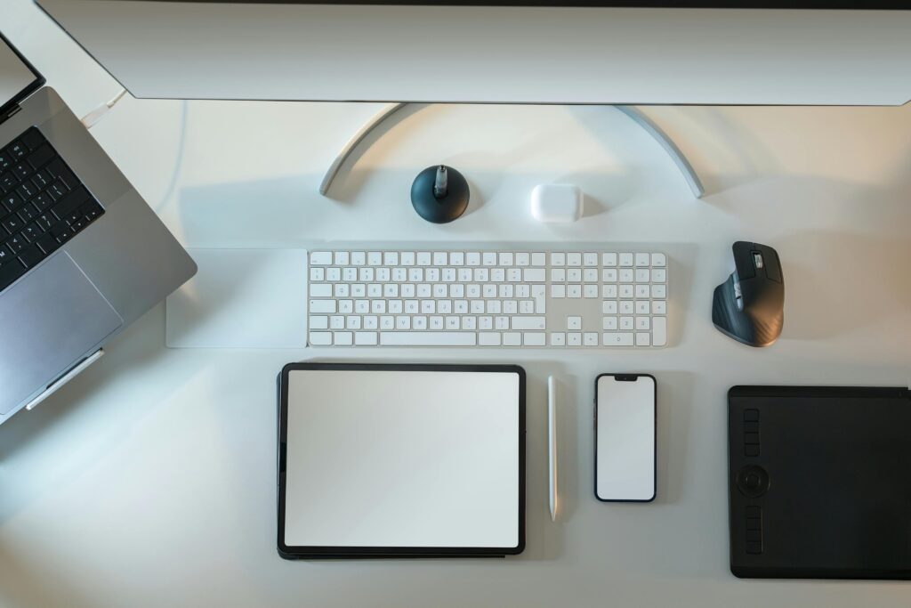 Minimalist desk setup with wireless input devices
