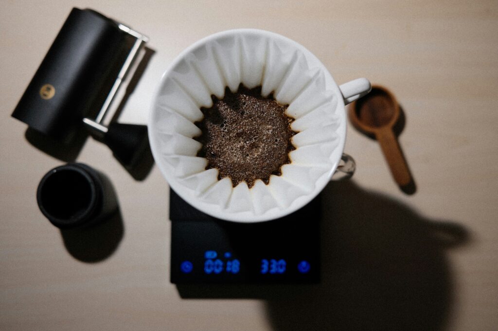 Modern pour-over coffee maker setup on a kitchen counter
