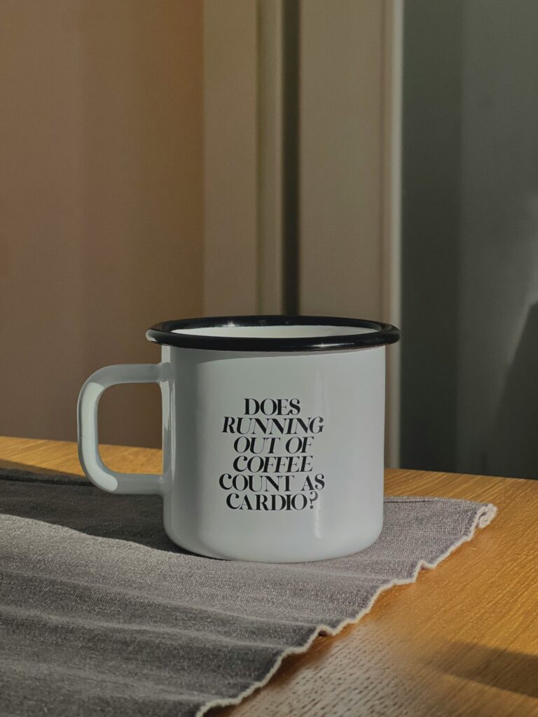 White ceramic mug with a classic dad joke printed on it